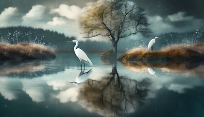 Canvas Print - herons by the lake