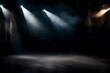 light in the dark, Step into the dramatic ambiance of a podium set against a black, smoky background, with abstract stage texture and fog spotlight