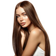 © steffenak - Portrait of model girl with long straight shiny brown smooth healthy hair, skin natural beauty smooth skin for care and hair products, full view, 32k uhd, isolated on white