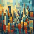 City of London Skyline in mosaic art style.