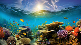 Fototapeta Do akwarium - The Majestic Underwater World: A Vibrant and Abundant Coral Reef Teeming with Sea Life