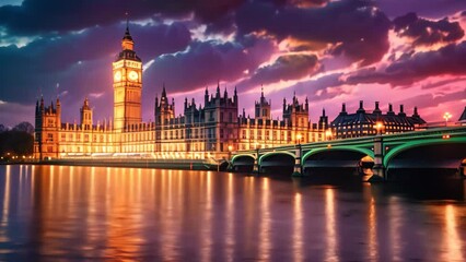 Canvas Print - Big Ben and Houses of Parliament at night, London, UK, Big Ben and the Houses of Parliament at night in London, UK, AI Generated