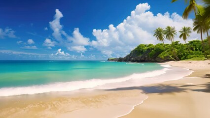 Poster - Beautiful beach at Seychelles, Praslin island, Bottom Bay, Barbados - Paradise beach on the Caribbean island of Barbados, AI Generated