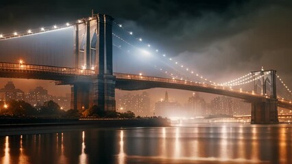 Poster - Brooklyn Bridge at night, New York City, United States, brooklyn bridge night exposure, AI Generated