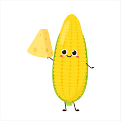 Wall Mural - Corn and Cheese vector. Corn and Cheese character design. Corn on white background. Cube cheese.