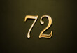Old gold effect of 72 number with 3D glossy style Mockup.	