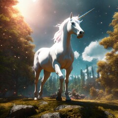 Canvas Print - white horse in the forest