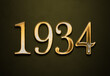 Old gold effect of year 1934 with 3D glossy style Mockup.	
