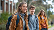 © tiagozr - Three students walking and smiling on a university campus.