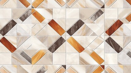 Poster - A marble seamless pattern patchwork features repeating white marble and decorative geometry for floors and walls, adding elegance and sophistication to any space.