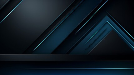 Wall Mural - Modern black blue abstract background. Minimal. Color gradient. Dark. Web banner. Geometric shape. 3d effect. Lines stripes triangles. Design. Futuristic. Cut paper or metal effect. Luxury. Premium