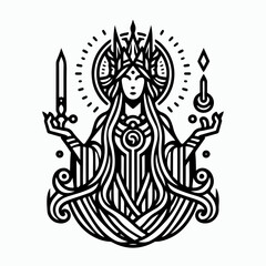 An ancient flat illustration of frigg goddess icon logo sticker tattoo vector.