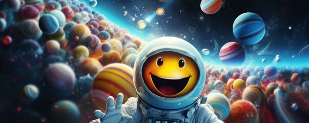 Wall Mural - astronaut walking in space exploring universe planets and space life, banner. generative ai.