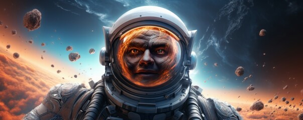 Wall Mural - astronaut walking in space exploring universe planets and space life, banner. generative ai.