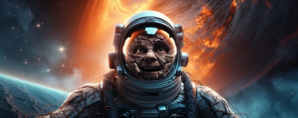 Wall Mural - astronaut walking in space exploring universe planets and space life, banner. generative ai.