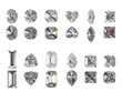 Diamonds multiple type isolated background on top and bottom view 3D rendering