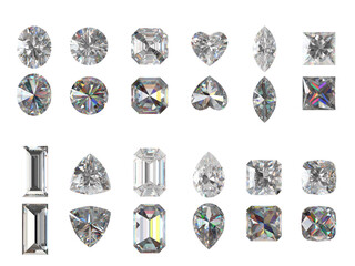 Wall Mural - Diamonds multiple type isolated background on top and bottom view 3D rendering