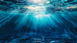 Underwater Ocean Scene with Sunlight Rays, Deep Sea Diving and Marine Life Exploration Concept