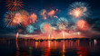 A patriotic and celebrated Independence Day fireworks display with a night sky ablaze, Generative AI