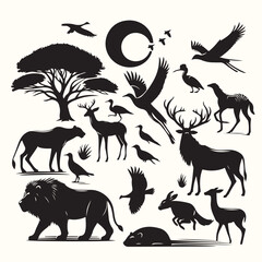 Wall Mural - Various Animal Silhouette Vector Illustration