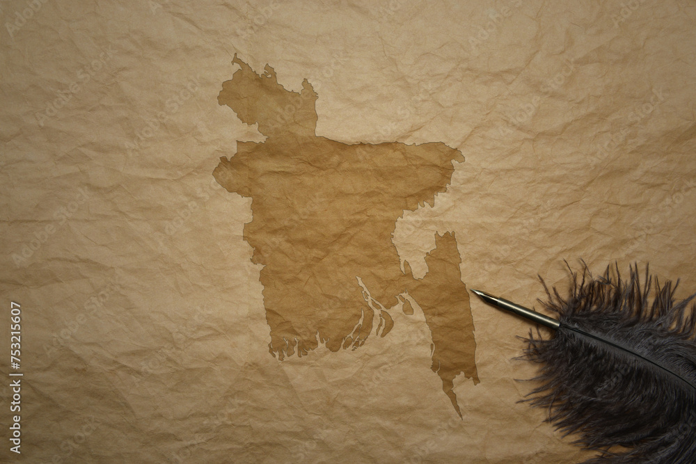 map of bangladesh on a old paper background with old pen Stock Photo ...