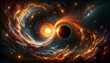 © DANIEL - A imagem mostra um buraco negro e uma estrela nascendo, capturando sua interação dramática no cosmos abstrato, refletindo a criação e gravidade universais.