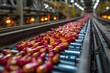 © svastix - A busy manufacturing setting with a conveyor belt transporting vivid red bottles in a factory