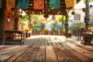 wooden background for decoration around table at mexican fiesta Generative AI