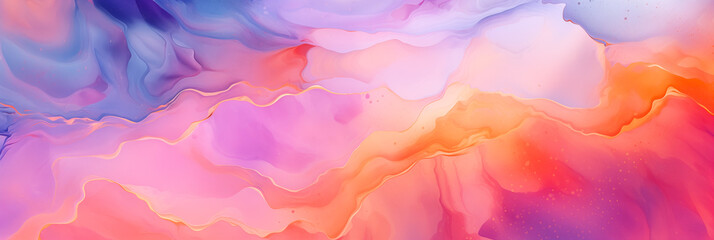 Wall Mural - A colorful fluid art swirls in vibrant shades of pink, purple, orange, and blue creates an abstract background. The flowing patterns suggest a sense of creativity and movement