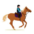 vector illustration of a child riding a horse. The theme of equestrian sports, training, children's entertainment, competitions and a healthy lifestyle