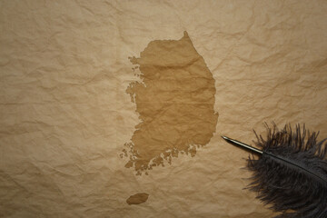 Wall Mural - map of south korea on a old paper background with old pen