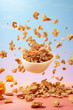 healthy granola with cereals and nuts, trendy levitation photo