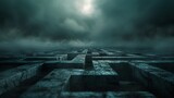 Fototapeta  - Dark and Gloomy Maze. Generative AI