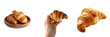 Mockup design of a hand holding a set of different flavored croissants, Isolated on Transparent Background, PNG