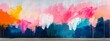 Abstract brushstroke mural with vibrant drips in pink, orange, and blue hues.