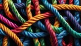 Fototapeta  - Team rope diverse strength connect partnership together teamwork unity communicate support. Strong diverse network rope team concept integrate braid color background cooperation empower power.