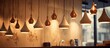 Coffee shop interior design with closeup lighting and hanging decorations