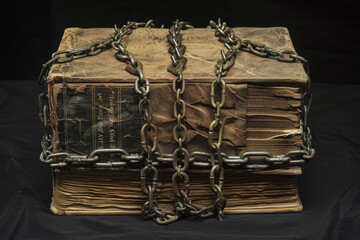 Wall Mural - A book that is wrapped with chains, locks or ribbons