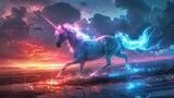 Fototapeta  - illustration of a magical creature merging the elegance of a unicorn with the vivid brilliance of neon colors
