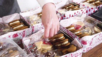 Wall Mural - Festive Christmas Tin Boxes Filled with Chocolate-Dipped Treats