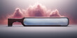 Gaming concept. Gaming header interface with futuristic screen and pink clouds.
