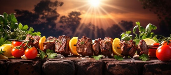 Poster - Fresh Ingredients Spread on a Rustic Wooden Table for a Hearty Meal Preparation