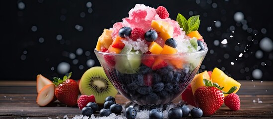Aufkleber - Fresh and Colorful: Vibrant Bowl of Various Fruits and Ice Cubes for a Refreshing Treat