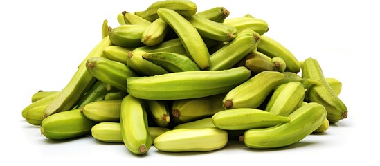 Fototapete - Vibrant Green Bananas Arranged on Bright White Background for Fresh Produce Display