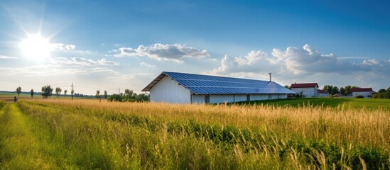 Wall Mural - Swaying Tall Grass in a Serene Field of Wildflowers Under Clear Blue Skies