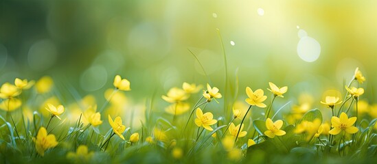 Leinwandbilder - Vibrant Yellow Flowers Blossom in Lush Green Grass Field on a Sunny Day