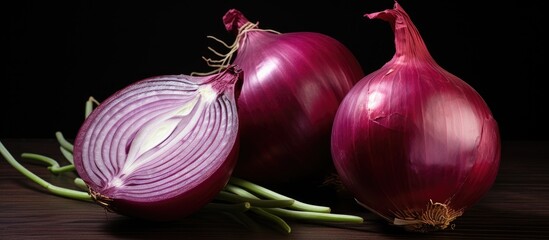 Aufkleber - Vibrant Fresh Onions Arranged on Rustic Wooden Table in Farmhouse Kitchen Setting