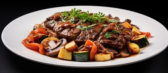 Aufkleber - Delicious Plate of Grilled Meat and Colorful Vegetables, Tasty and Nutritious Meal Concept