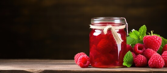 Fototapete - Delicious Homemade Raspberry Jam in a Glass Jar with Fresh Organic Raspberries