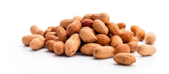 Fototapete - Delicious and Nutritious: A Bountiful Heap of Peanuts on a Clean White Surface